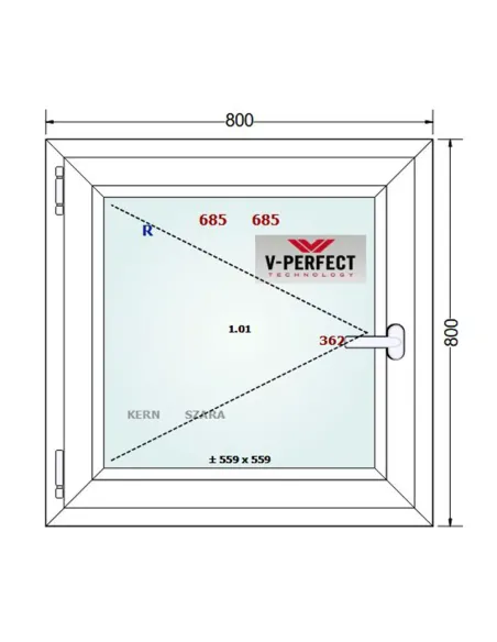 Okno PCV 80 x 80 cm Rozwierne Trzyszybowe Schüco LivIng 82