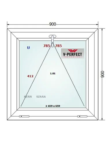 Okno PCV 90 x 90 cm Uchylne Trzyszybowe Schüco LivIng 82