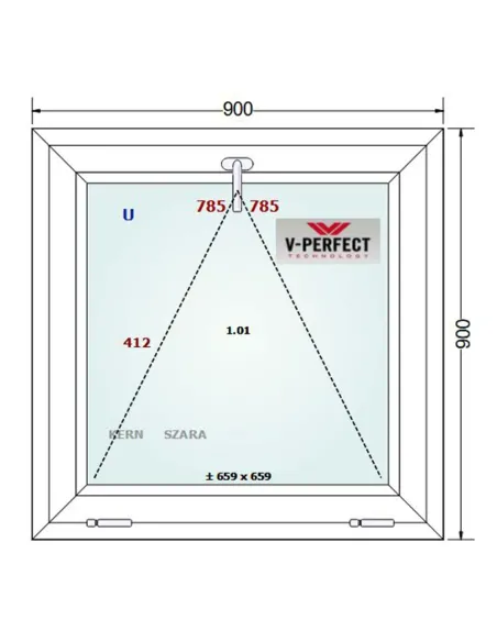 Okno PCV 90 x 90 cm Uchylne Trzyszybowe Schüco LivIng 82