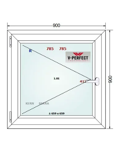 Okno PCV 90 x 90 cm Rozwierne Trzyszybowe Schüco LivIng 82