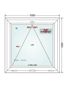 Okno PCV 100 x 100 cm Uchylne Trzyszybowe Schüco LivIng 82 2