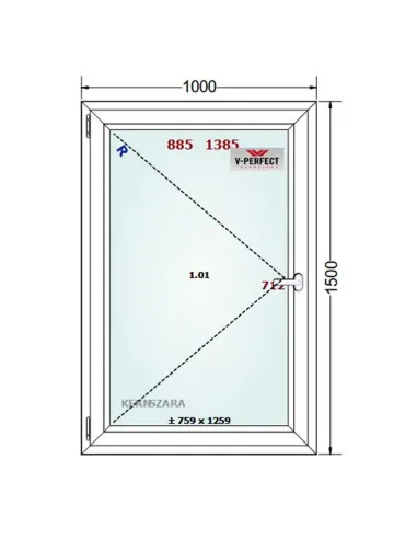 Okno PCV 100 x 150 cm Rozwierne Trzyszybowe Schüco LivIng 82