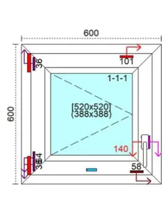 Okno PCV 60 x 60 cm Rozwierne Trzyszybowe Veka Softline 82 MD 2