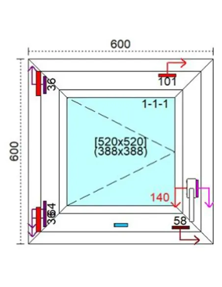 Okno PCV 60 x 60 cm Rozwierne Trzyszybowe Veka Softline 82 MD