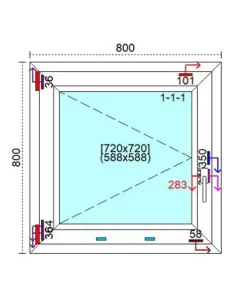 Okno PCV 80 x 80 cm Rozwierne Trzyszybowe Veka Softline 82 MD 2