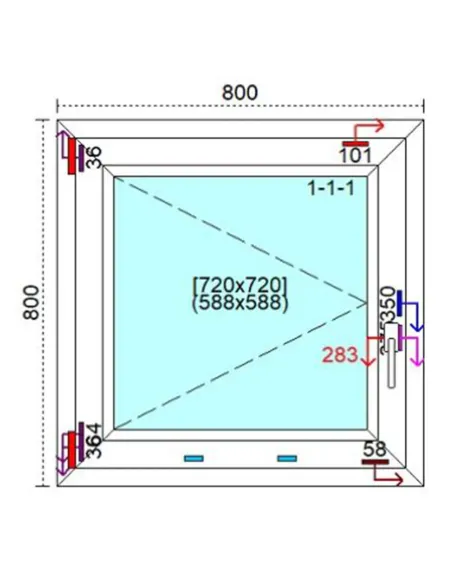 Okno PCV 80 x 80 cm Rozwierne Trzyszybowe Veka Softline 82 MD