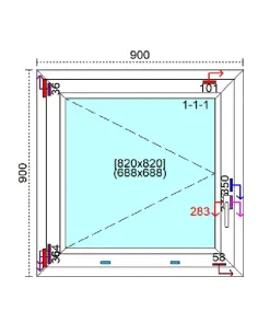 Okno PCV 90 x 90 cm Rozwierne Trzyszybowe Veka Softline 82 MD 2