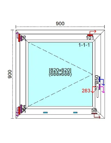 Okno PCV 90 x 90 cm Rozwierne Trzyszybowe Veka Softline 82 MD