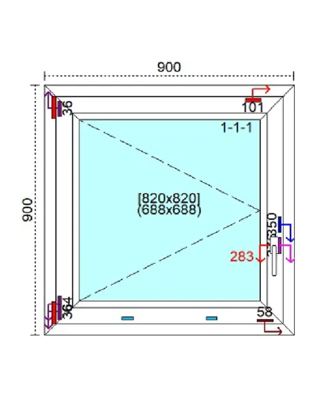 Okno PCV 90 x 90 cm Rozwierne Trzyszybowe Veka Softline 82 MD