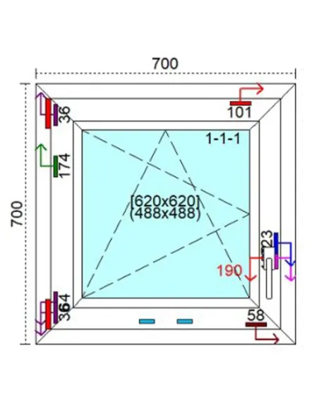 Okno PCV 70 x 70 cm Rozwierno-Uchylne Trzyszybowe Veka Softline 82 MD