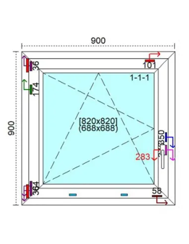 Okno PCV 90 x 90 cm Rozwierno-Uchylne Trzyszybowe Veka Softline 82 MD