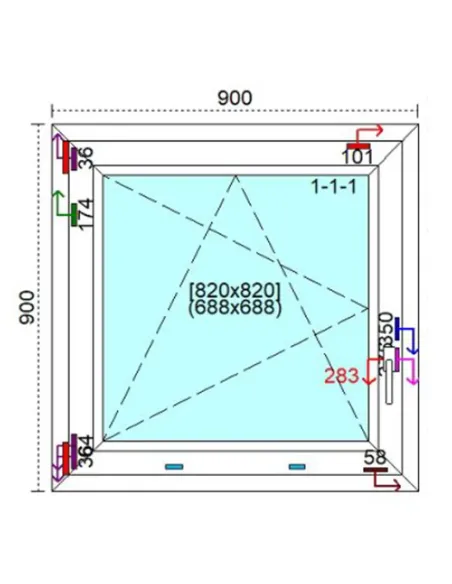 Okno PCV 90 x 90 cm Rozwierno-Uchylne Trzyszybowe Veka Softline 82 MD