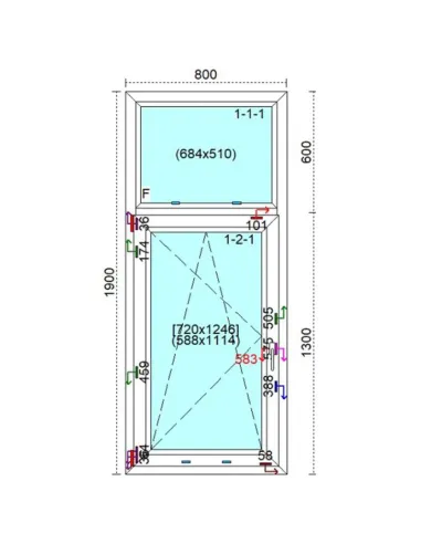 Okno PCV 80 x 190 cm FIX - Rozwierno-Uchylne Trzyszybowe Veka Softline 82 MD