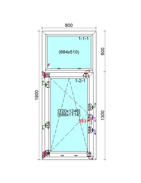 Okno PCV 80 x 190 cm FIX - Rozwierno-Uchylne Trzyszybowe Veka Softline 82 MD