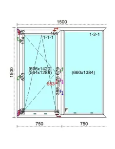 Okno PCV 150 x 150 cm FIX - Rozwierno-Uchylne Trzyszybowe Veka Softline 82 MD 2