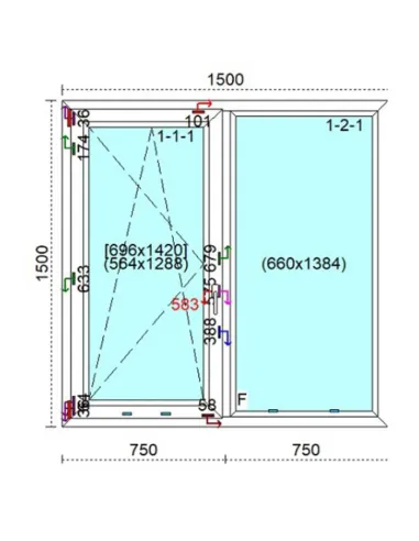Okno PCV 150 x 150 cm FIX - Rozwierno-Uchylne Trzyszybowe Veka Softline 82 MD
