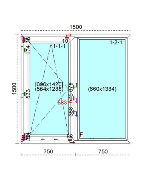 Okno PCV 150 x 150 cm FIX - Rozwierno-Uchylne Trzyszybowe Veka Softline 82 MD
