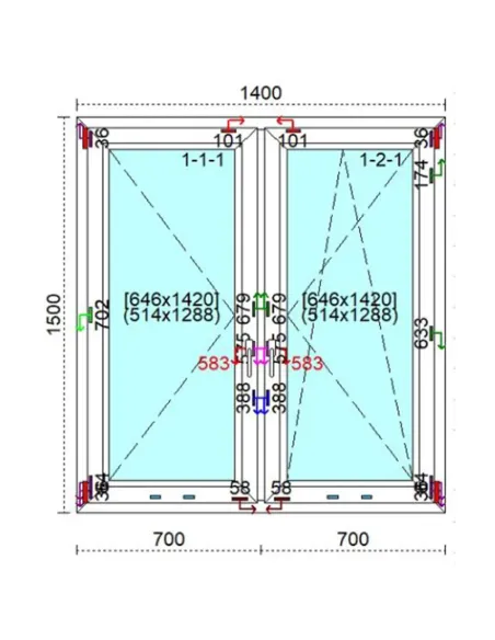Okno PCV 140 x 150 cm Rozwierne - Rozwierno-Uchylne Trzyszybowe Veka Softline 82 MD