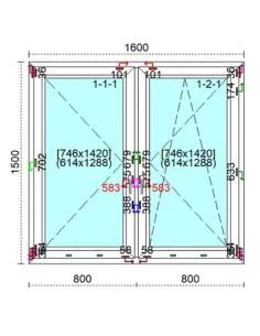 Okno PCV 160 x 150 cm Rozwierne - Rozwierno-Uchylne Trzyszybowe Veka Softline 82 MD 2