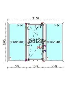 Okno PCV 210 x 150 cm FIX - Rozwierno-Uchylne - FIX Trzyszybowe Veka Softline 82 MD 2