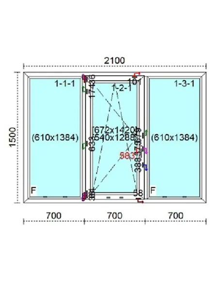 Okno PCV 210 x 150 cm FIX - Rozwierno-Uchylne - FIX Trzyszybowe Veka Softline 82 MD