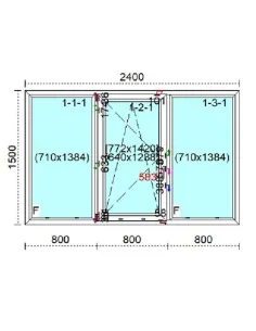 Okno PCV 240 x 150 cm FIX - Rozwierno-Uchylne - FIX Trzyszybowe Veka Softline 82 MD 2