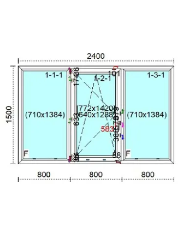 Okno PCV 240 x 150 cm FIX - Rozwierno-Uchylne - FIX Trzyszybowe Veka Softline 82 MD