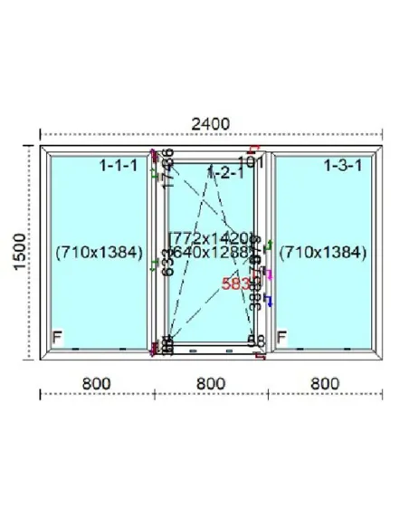 Okno PCV 240 x 150 cm FIX - Rozwierno-Uchylne - FIX Trzyszybowe Veka Softline 82 MD