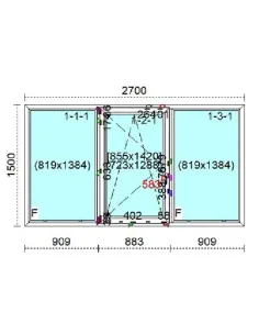 Okno PCV 270 x 150 cm FIX - Rozwierno-Uchylne - FIX Trzyszybowe Veka Softline 82 MD 2