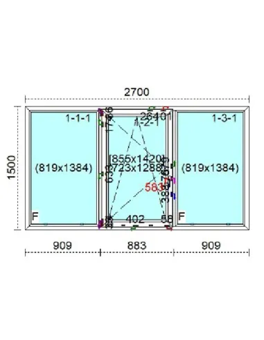 Okno PCV 270 x 150 cm FIX - Rozwierno-Uchylne - FIX Trzyszybowe Veka Softline 82 MD