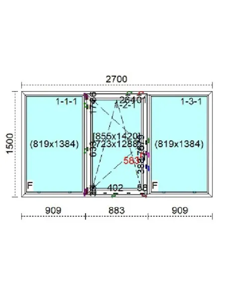 Okno PCV 270 x 150 cm FIX - Rozwierno-Uchylne - FIX Trzyszybowe Veka Softline 82 MD