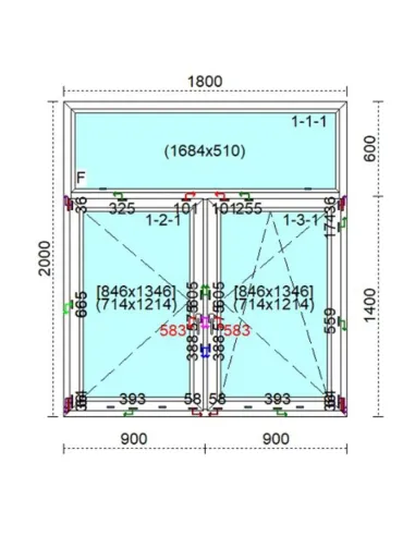 Okno PCV 180 x 200 cm FIX - Rozwierne - Rozwierno-Uchylne Trzyszybowe Veka Softline 82 MD