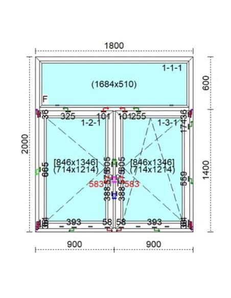 Okno PCV 180 x 200 cm FIX - Rozwierne - Rozwierno-Uchylne Trzyszybowe Veka Softline 82 MD