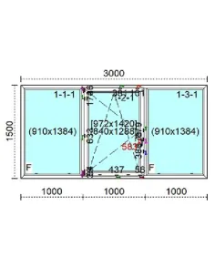 Okno PCV 300 x 150 cm FIX - Rozwierno-Uchylne - FIX Trzyszybowe Veka Softline 82 MD 2