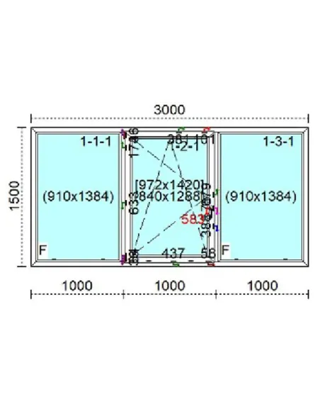 Okno PCV 300 x 150 cm FIX - Rozwierno-Uchylne - FIX Trzyszybowe Veka Softline 82 MD
