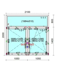 Okno PCV 210 x 200 cm FIX - Rozwierne - Rozwierno-Uchylne Trzyszybowe Veka Softline 82 MD 2