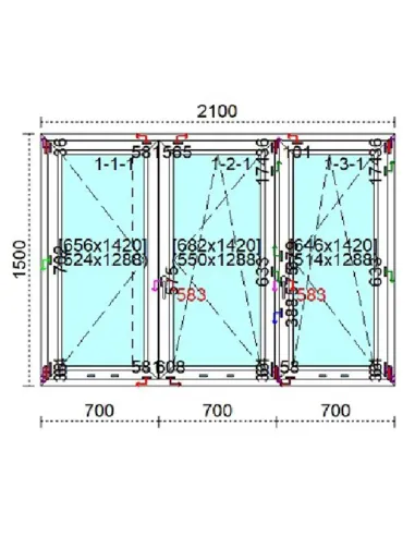 Okno PCV 210 x 150 cm Rozwierne - Rozwierno-Uchylne Trzyszybowe Veka Softline 82 MD