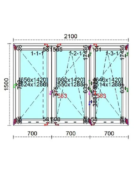 Okno PCV 210 x 150 cm Rozwierne - Rozwierno-Uchylne Trzyszybowe Veka Softline 82 MD
