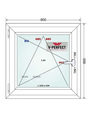 Okno PCV 80 x 80 cm Rozwierno-Uchylne Trzyszybowe Schüco LivIng 82