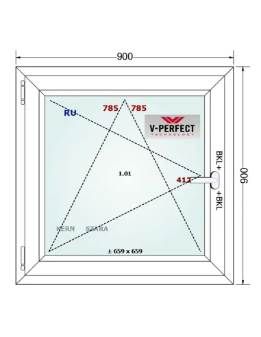 Okno PCV 90 x 90 cm Rozwierno-Uchylne Trzyszybowe Schüco LivIng 82