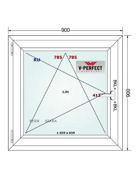 Okno PCV 90 x 90 cm Rozwierno-Uchylne Trzyszybowe Schüco LivIng 82
