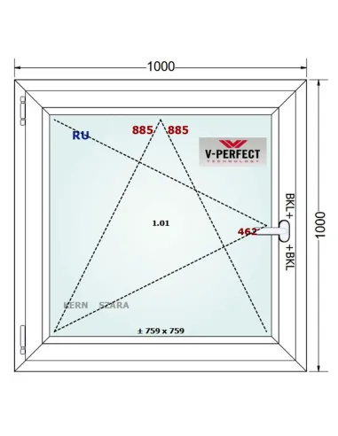 Okno PCV 100 x 100 cm Rozwierno-Uchylne Trzyszybowe Schüco LivIng 82