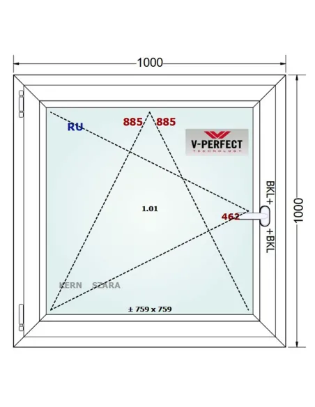 Okno PCV 100 x 100 cm Rozwierno-Uchylne Trzyszybowe Schüco LivIng 82