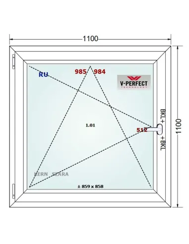 Okno PCV 110 x 110 cm Rozwierno-Uchylne Trzyszybowe Schüco LivIng 82