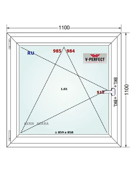 Okno PCV 110 x 110 cm Rozwierno-Uchylne Trzyszybowe Schüco LivIng 82