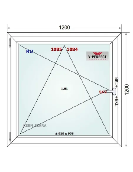 Okno PCV 120 x 120 cm Rozwierno-Uchylne Trzyszybowe Schüco LivIng 82