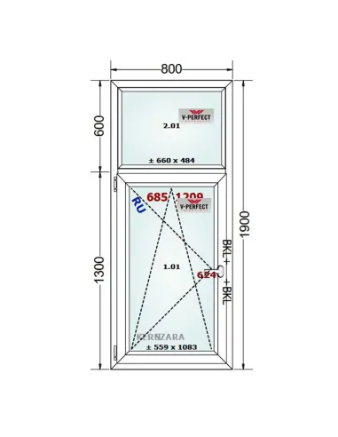 Okno PCV 80 x 190 cm FIX - Rozwierno-Uchylne Trzyszybowe Schüco LivIng 82