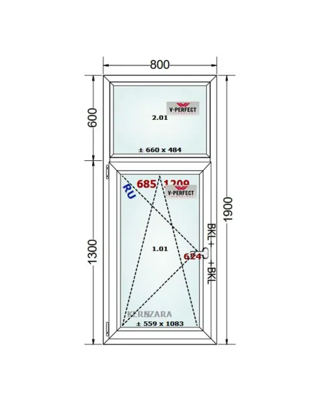 Okno PCV 80 x 190 cm FIX - Rozwierno-Uchylne Trzyszybowe Schüco LivIng 82