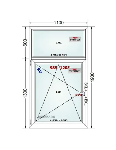 Okno PCV 110 x 190 cm FIX - Rozwierno-Uchylne Trzyszybowe Schüco LivIng 82