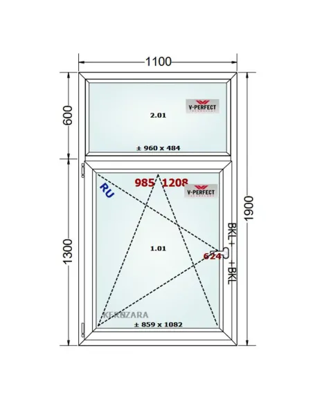 Okno PCV 110 x 190 cm FIX - Rozwierno-Uchylne Trzyszybowe Schüco LivIng 82
